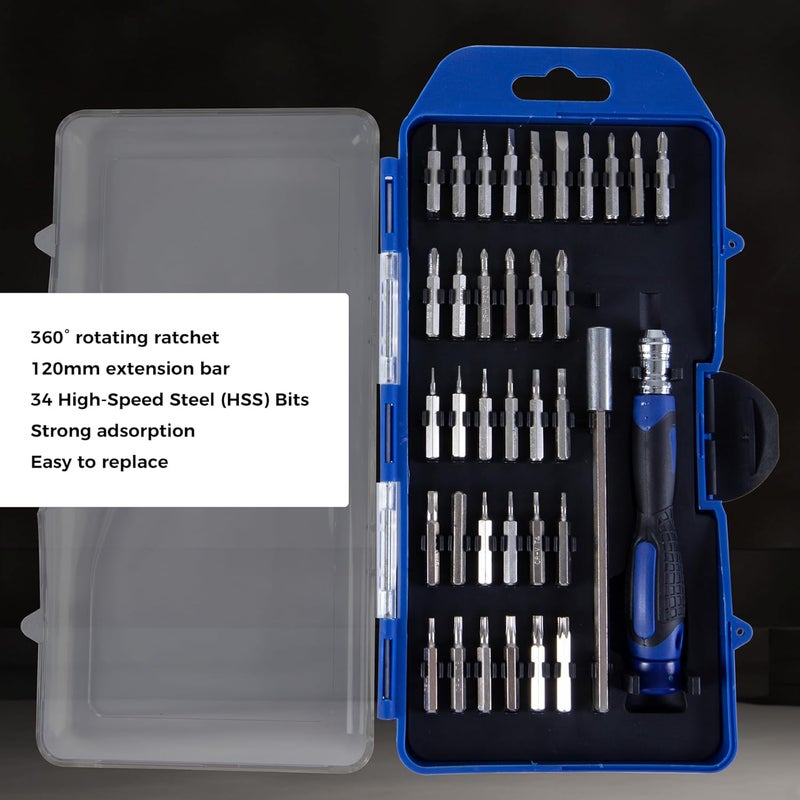 MDBTTOOLS 36-Piece Screwdriver Set, Red, Plastic Case, Handle with 34 Bits, Extension Bar for Electrical Work, 11 x 2.5 x 10.5 Inches (Orange -36 pieces) - Image 5